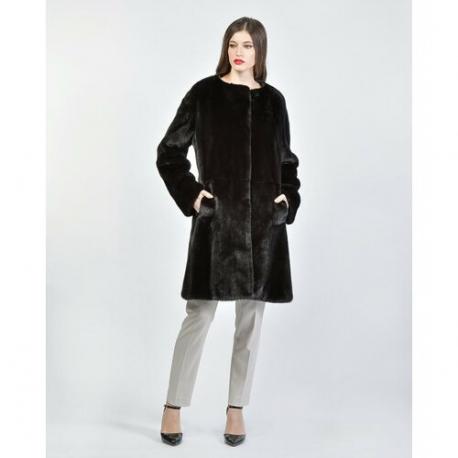 Пальто , норка, силуэт прямой, размер 38, черный Skinnwille