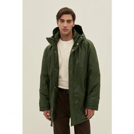 Пальто  зимнее, силуэт прямой, пояс, капюшон, размер S, зеленый Finn Flare