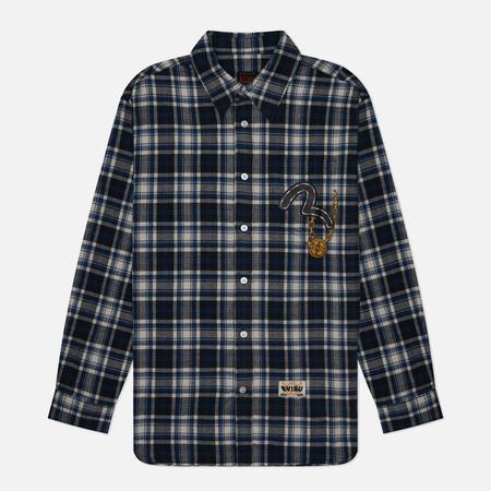 Мужская рубашка  Heritage Daicock Print Badge Check, цвет синий, размер S Evisu