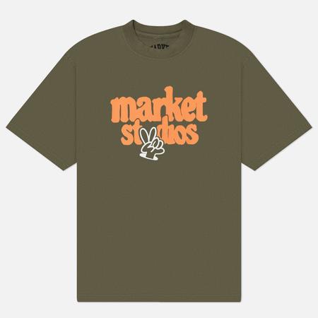 Мужская футболка   Studios, цвет оливковый, размер S MARKET
