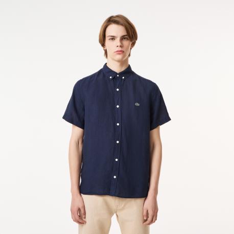 Мужская льняная  рубашка  с коротким рукавом Lacoste