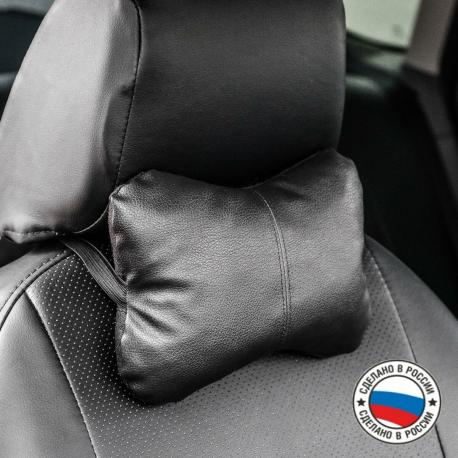 Подушка автомобильная косточка, на подголовник, экокожа, черный, 16х24 см NO BRAND