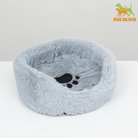 Лежанка для животных , с подушкой , мех, сатин, периотек, 40 х 40 х 16 см, серая Пижон