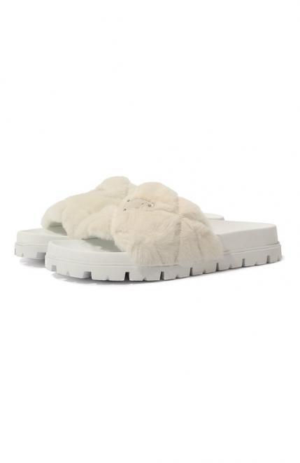 Меховые шлепанцы из овчины Prada
