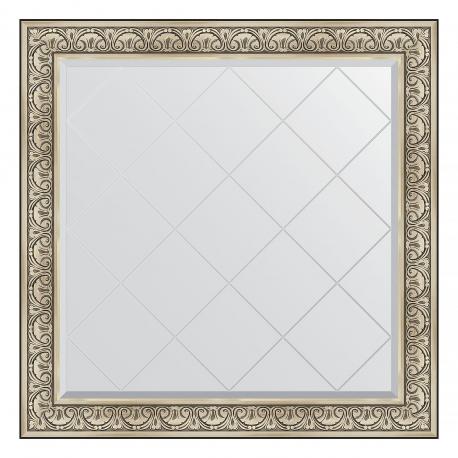 Зеркало с гравировкой в багетной раме  барокко серебро 106 мм 110x110 см Evoform