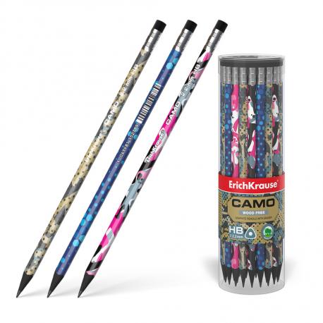 Карандаш пластиковый чернографитный  с ластиком Camo HB 2,2 мм в ассортименте Erich Krause