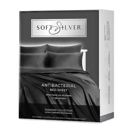 Антибактериальная простыня на резинке Antibacterial Bedsheet, 160х200х30 см. Цвет: «Серый космос» (графитовый), коллекция Diamond SOFT SILVER