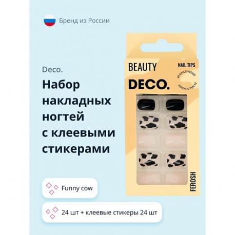 Набор накладных ногтей с клеевыми стикерами FEROSH funny cow deco