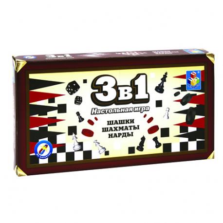 Игра настольная 3в1 Шашки/шахматы/нарды 1.0 1Toy