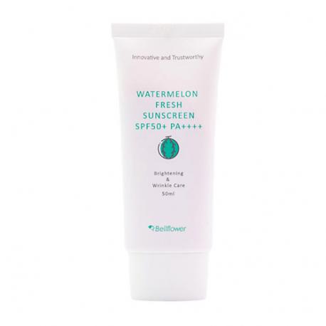 Крем для лица солнцезащитный с экстрактом арбуза Watermelon Fresh Sunscreen SPF 50+ PA++++ BELLFLOWER
