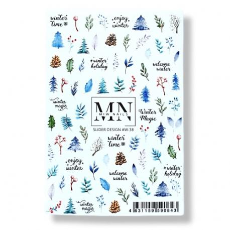 Слайдер дизайн для ногтей зимняя ветки MIW NAILS